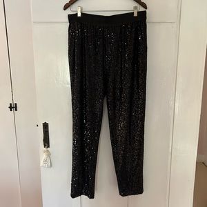 Ramy Brook Black Sequin Joggers Large
